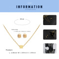 Stainless Steel Minimalist Cube Pendent Gold Plated Individual Earring Necklace Jewelry Set